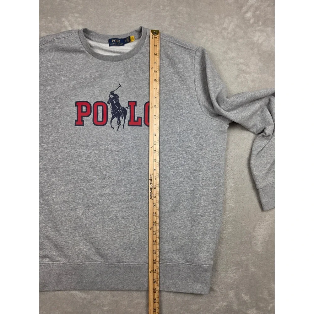 Polo Ralph Lauren Sweatshirt Mens XL Gray Big Logo Spellout Fleece Crewneck